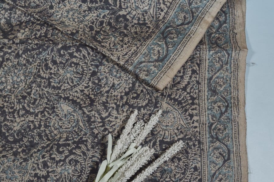 2.80mtr Tussar Pure Soft Silk Kalamkaari Blockprint Fabric AvagataSara