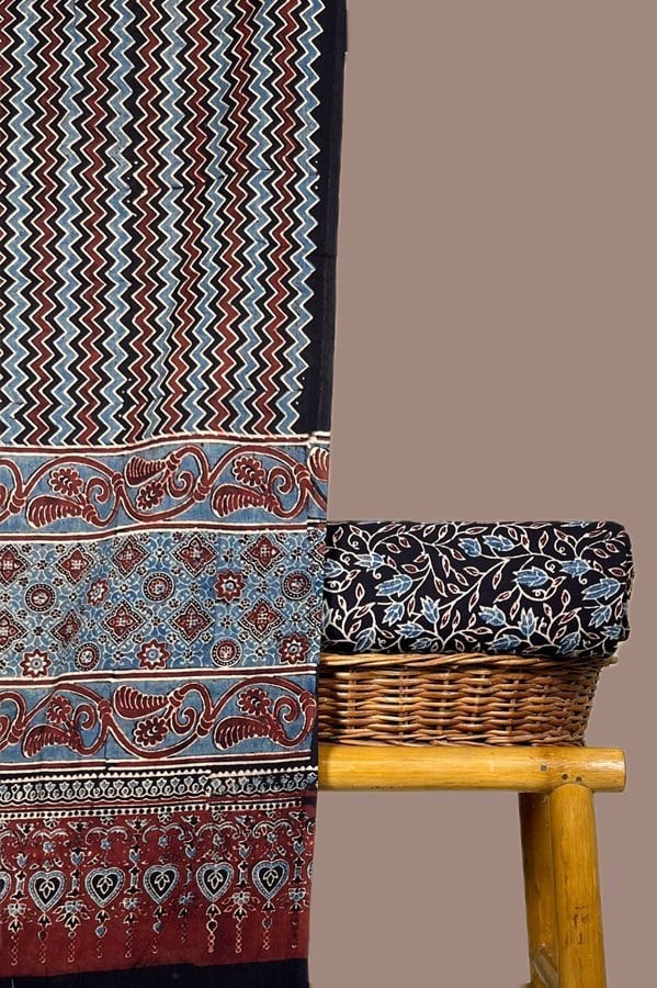2pc Ajrakh HandCrafted Dupatta and Top Fabric Set AvagataSara