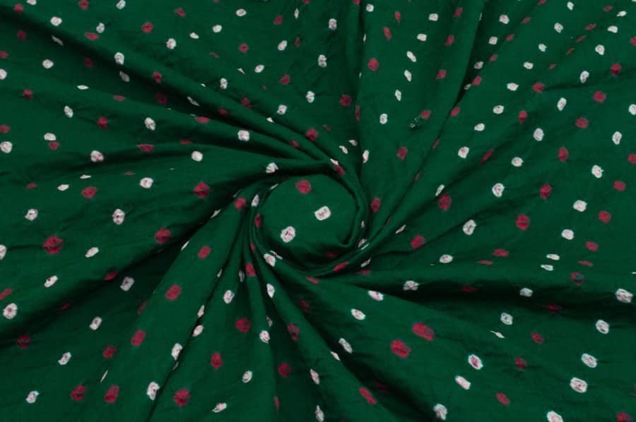 Green - Kutch Bandhani Tie-Dye Satin Cotton Precut Fabric