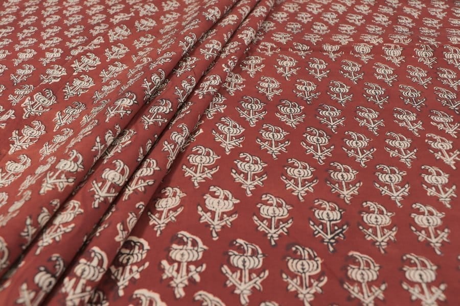 Blue - Natural Dyed Cotton Hand Block Bagru Print Fabric 05