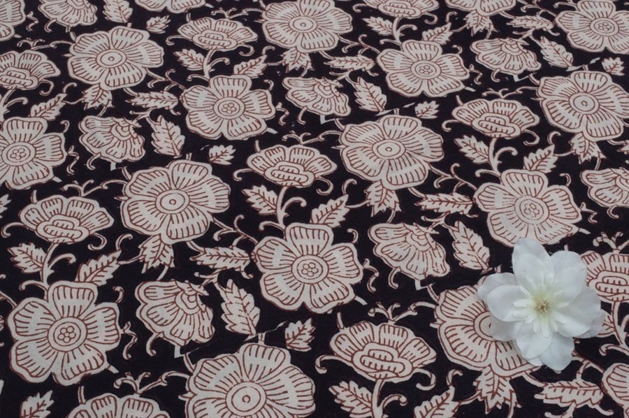 Black - Natural Dyed Pure Mul Cotton Hand Block Bagh Print Fabric 11
